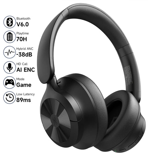 A1 Pro Bluetooth 6.0 Wireless ANC Headphones On Ear Hybrid Active Noise Canceling Headset With ENC Mic Low Latency Mode