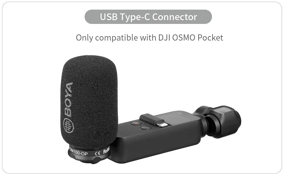 BY-DM100-OP Condenser Microphone for DJI OSMO™ Pocket Only Plug and Play Mic Live Streaming Youtube Video Recording Vlog