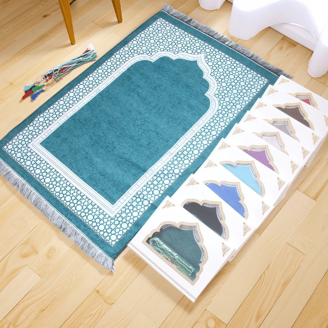 Islamic Prayer Rug with Tasbih Beads Ramadan Eid Gift Set Premium Prayer Mat in Gift Bag or Box Ideal for Muslim Men Women