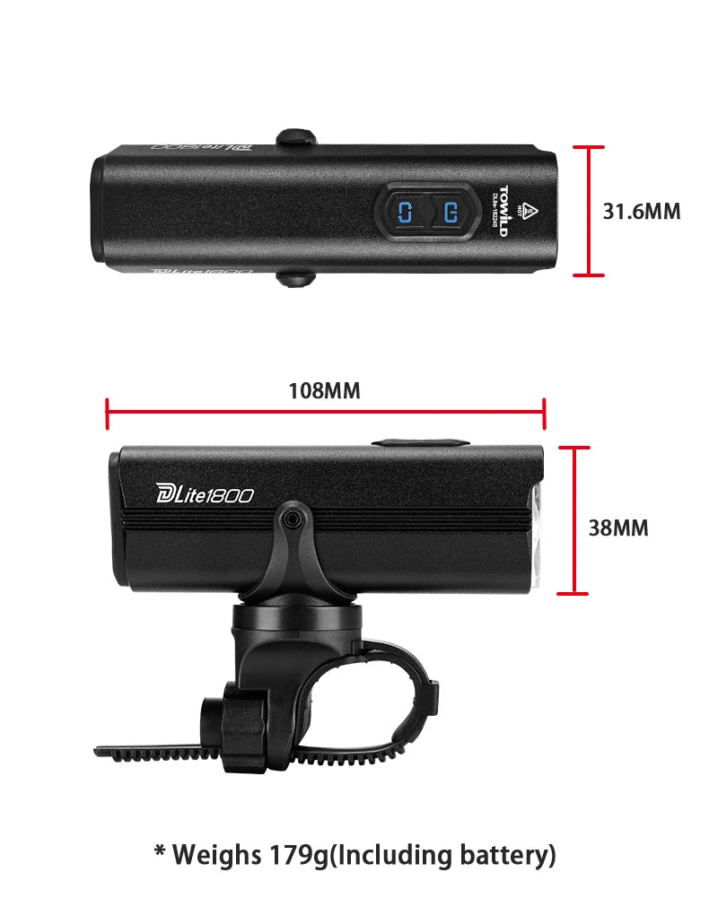 DLite 1800LM Bicycle Lights Focus/Flood Beam Switch Smart Bike Light 5000mah Rechargeable Power Bank Mtb Bicycle Lights