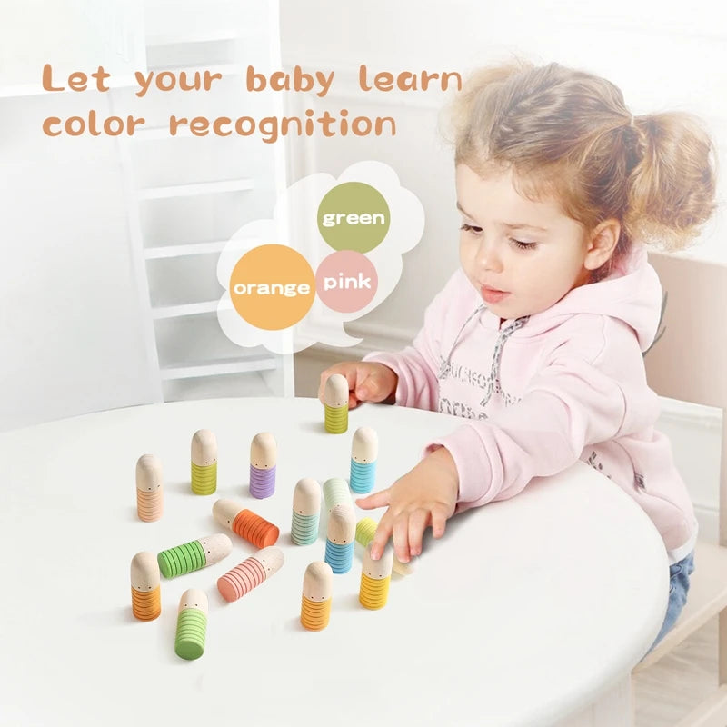 Children Wooden Thumb Figure Set Puzzle Toy Mini Doll Round and Pointed Head Villain for Kids Montessori Colourful Wooden Sticks