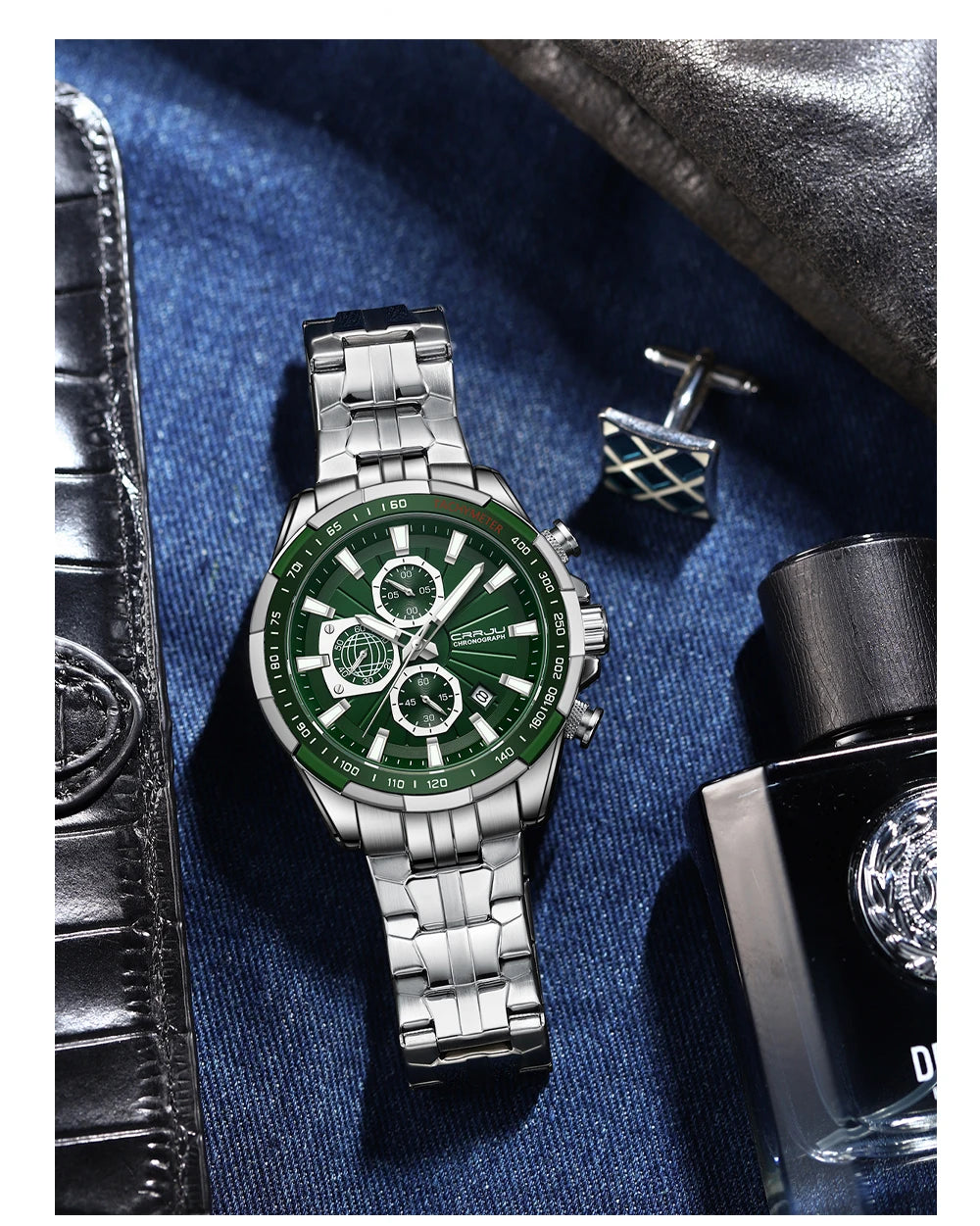 Men's Watches Fashion Business Multifunction Quartz Chronograph with Auto Date and Luminous Hands Relogio Masculino