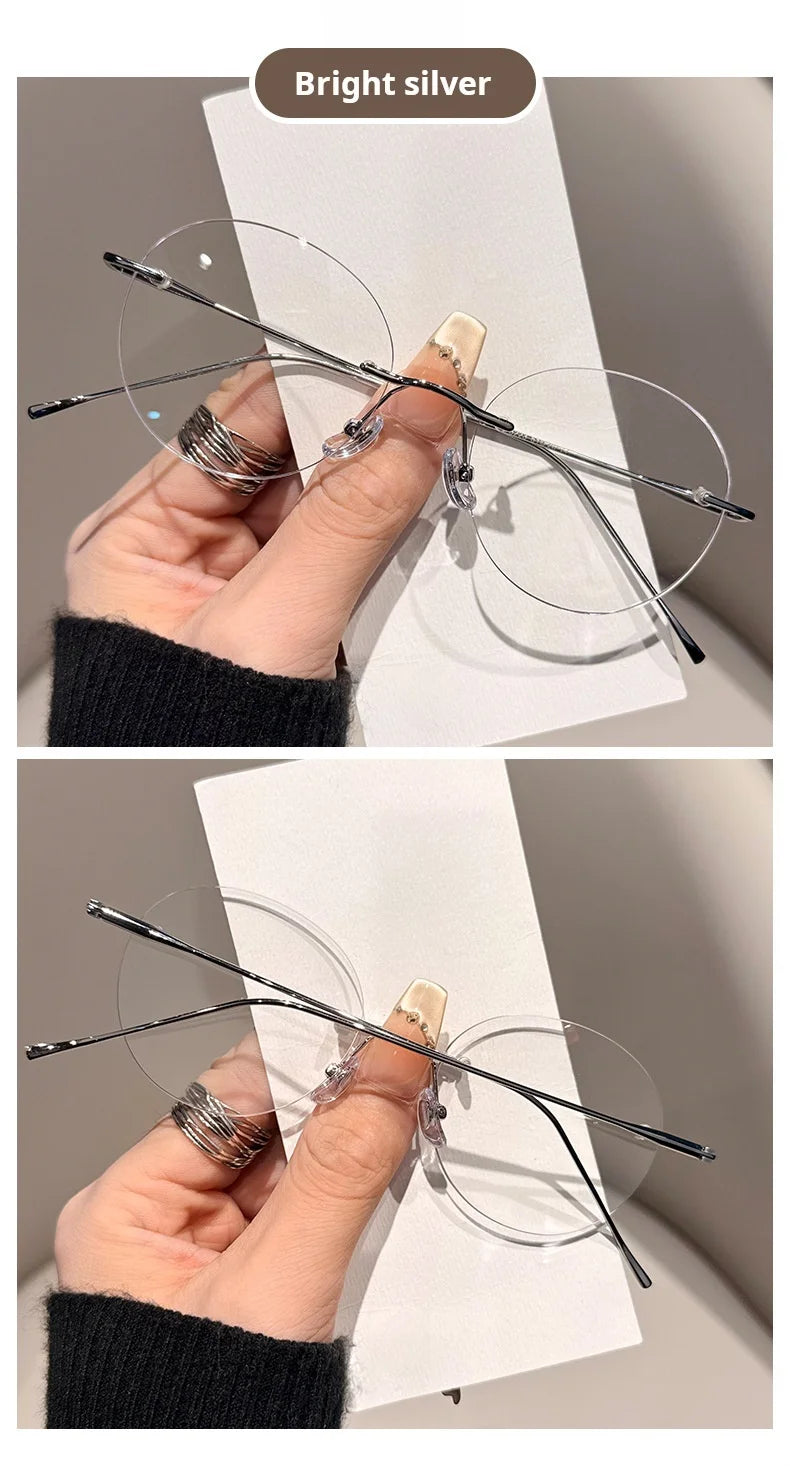 Womens Retro Round Rimless Progressive Multifocal Prescription Glasses