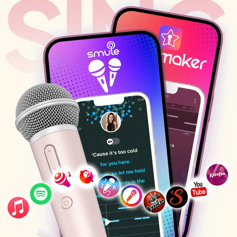 Sing & Record Wireless Karaoke Microphone with Earphone Monitoring, DSP Voice Enhancement Mic for Spotify, YouTube & Smule