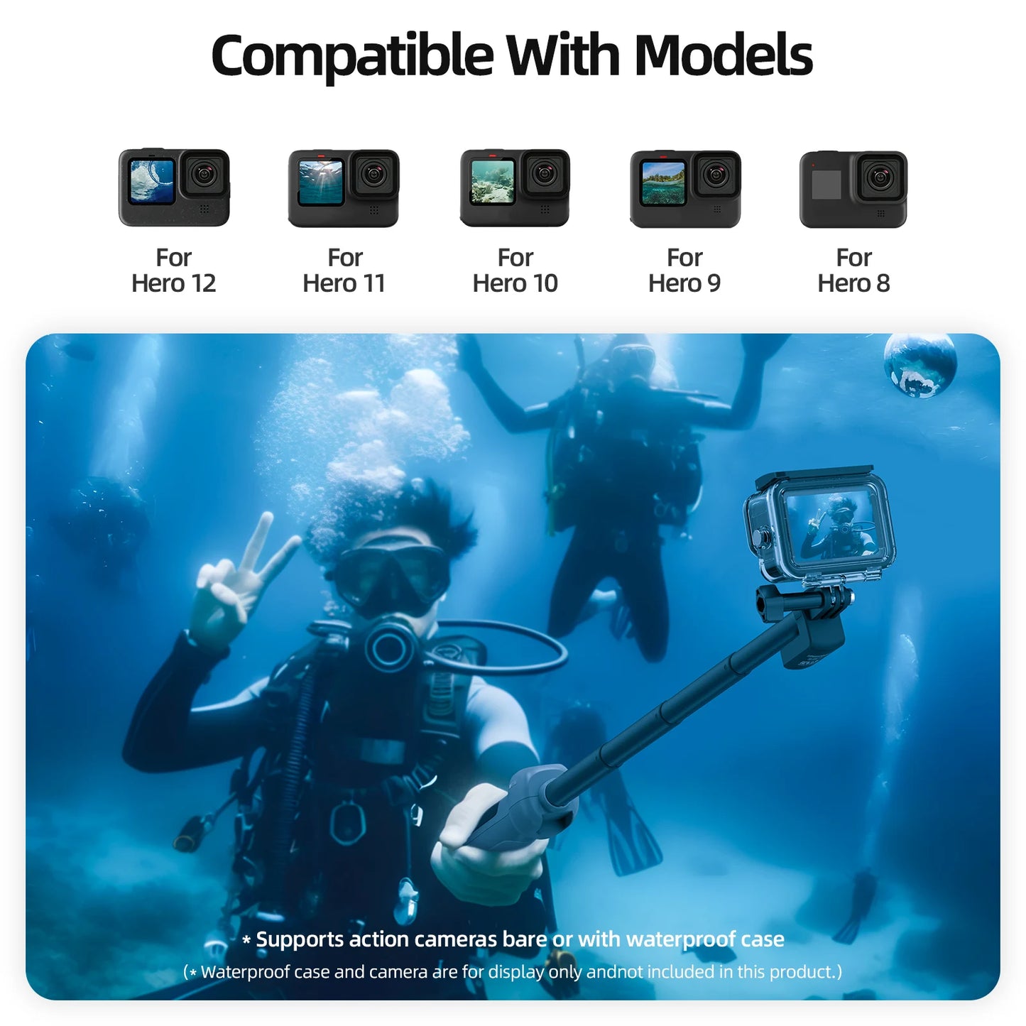 Underwater Bluetooth Selfie Stick with Wireless Remote for GoPro Hero 8 9 10 11 12