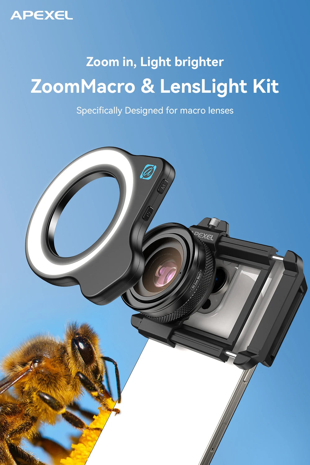 10X to 20X Adjustable Zoom Macro Phone Lens with LED Fill Light
