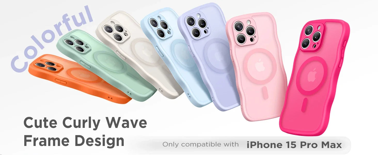 For iPhone 15 Pro Max Case Curly Wave Frame Shape Design Camera Protection Drop Shockproof Compatible with MagSafe Phone Case