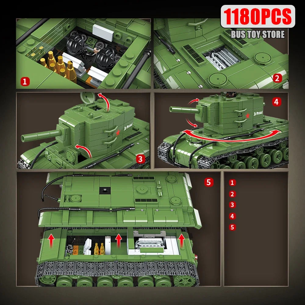 KV-2 Heavy Tank Soviet Series Tank Military Series WW2 Tank Building Blocks  Bricks Model Set Toys for s Gifts