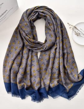 Women's Scarf Cotton Hemp Hand Feel Korean Edition Navy Blue Small Fragmented Flower Long Thermal Scarf Viscose Hugs And Shawls