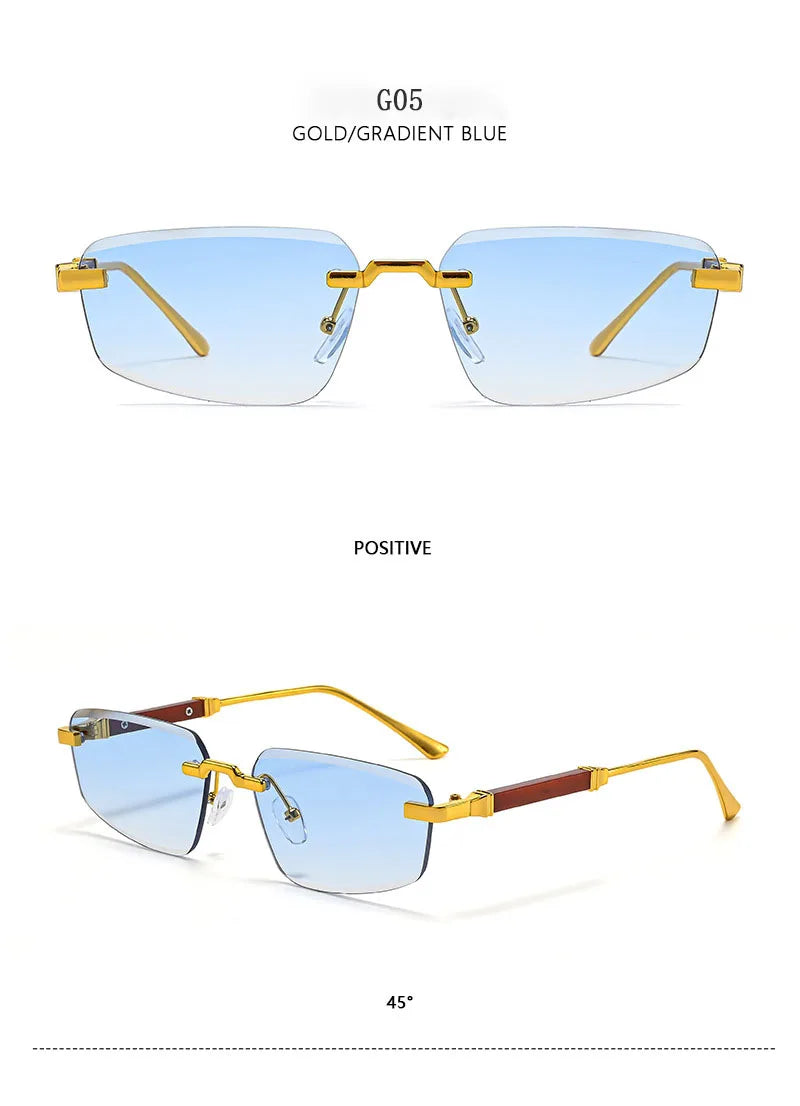 Rimless Wooden Sunglasses With UV400 Protection
