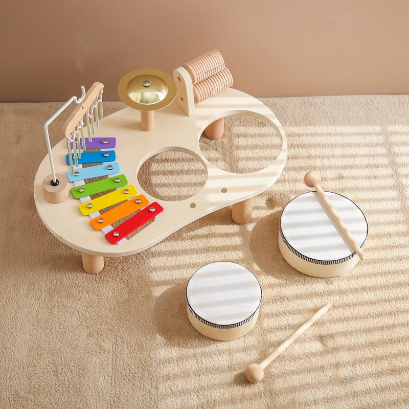 Baby Wooden Baby Percussion Music Toy Cartoon Bear Musical Early Education Toy Newborn Educational Instrument Baby Birthday Gift