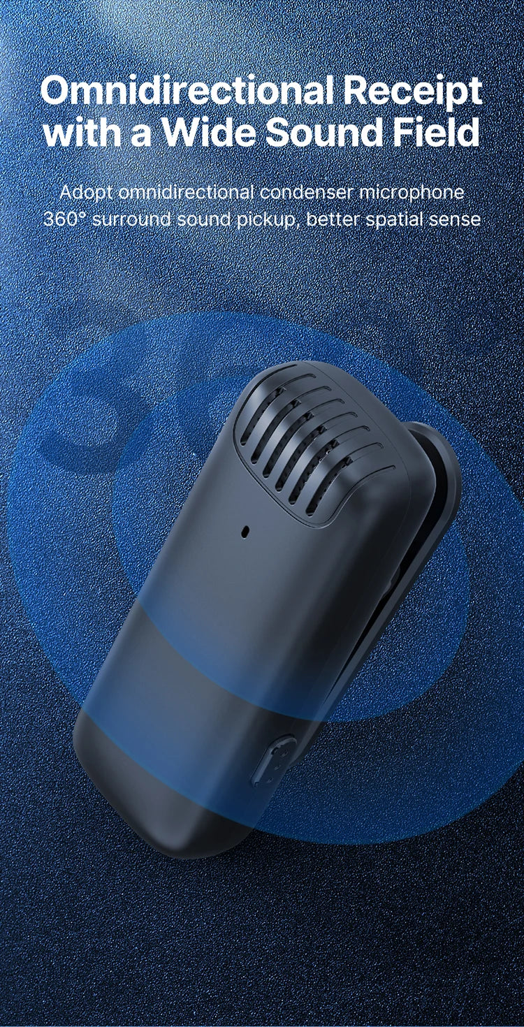 Wireless Lavalier Microphone Dual Mic Plug & Play for iPhone Android Live Recording