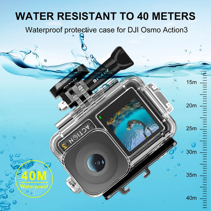 40m for DJI Osmo Action 4 3 Underwater Waterproof Housing Diving Case Cover with Cold Shoe & Buckle Basic Mount & Screw