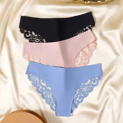 3Pcs/Kit Women Underwear 3 Pieces Women's Lace Panties Briefs Female Soft Ice Silk Lingerie Low Rise