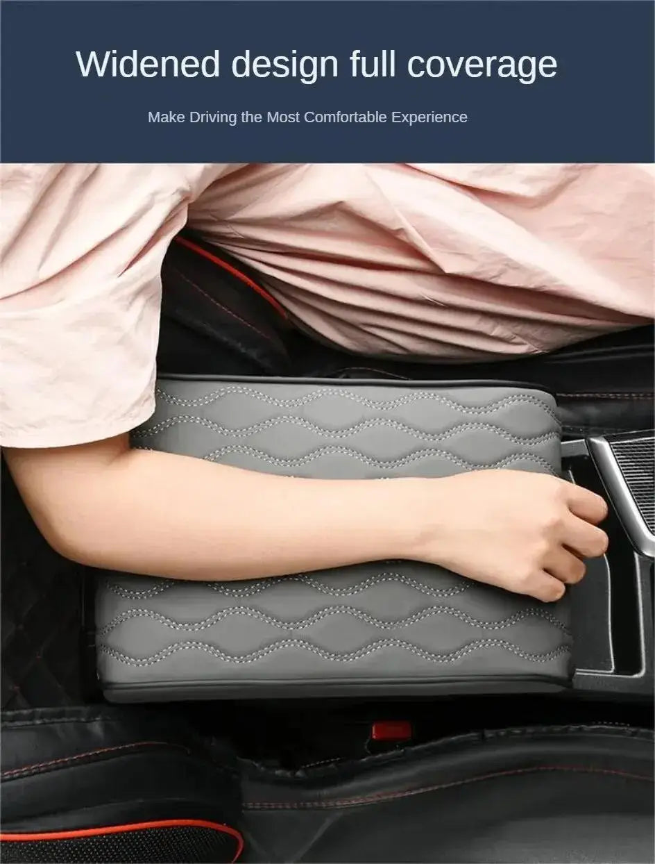 Wave Embroider PU Leather Car Armrest Mat Center Console Arm Rest Protection Cushion Auto Armrests Storage Box Cover Pad