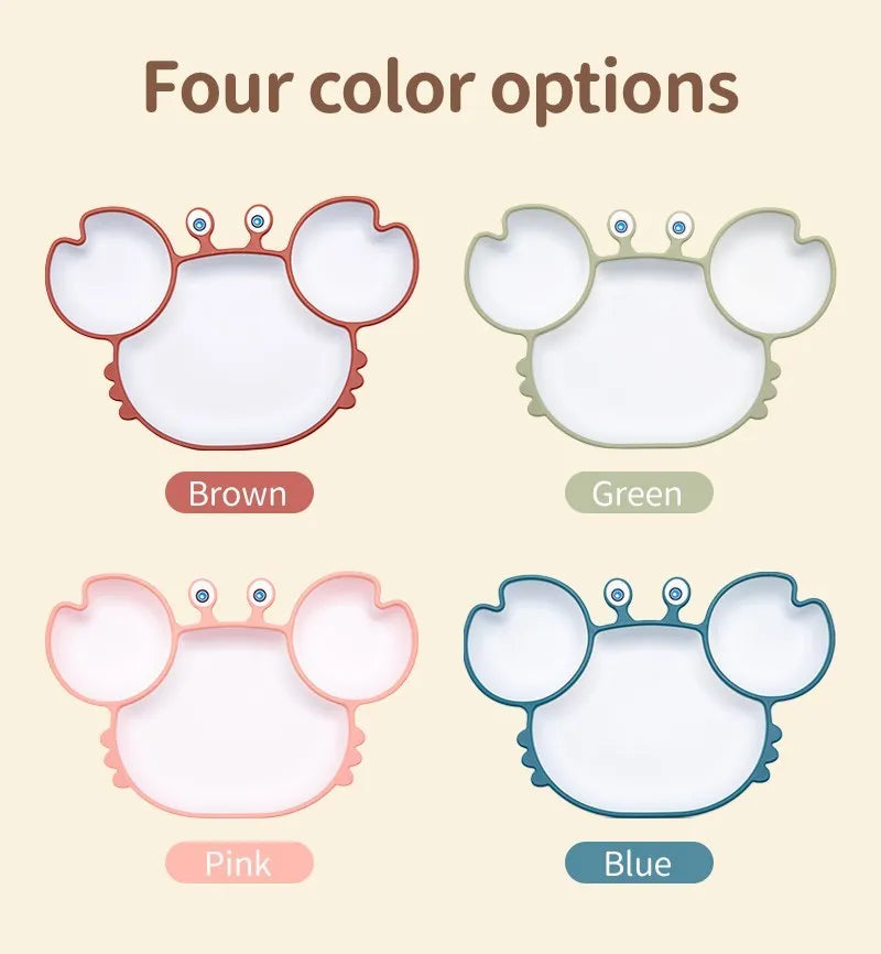 Baby Dish Baby Bowls Plates and Spoons Set Crab Kawaii Dishes Food Silicone Feeding Bowl Non-Slip Babies Tableware Kids Stuff