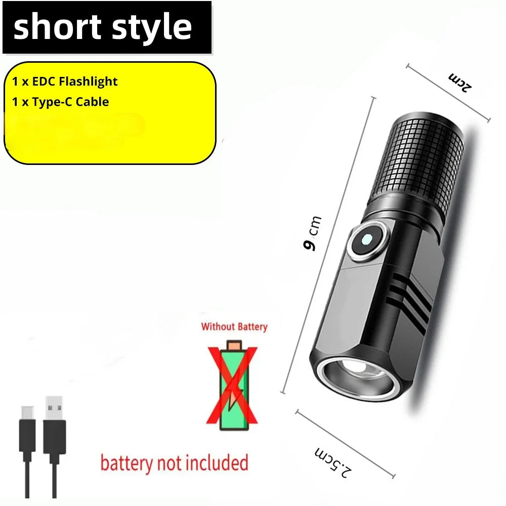 Mini XHP50 LED Flashlight Rechargeable USB Zoom Torch Super Bright Portable Camping Light