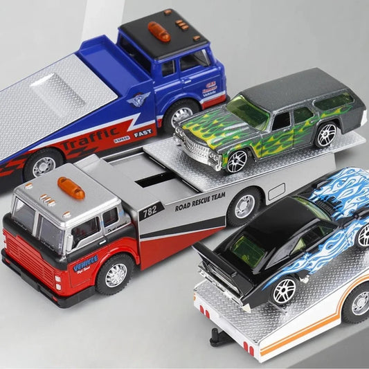 1:64 Scale Container Alloy Trailer Model Toy Car Diecast Metal Movable Joint Pull Back Engineering Vehicles Models Gifts for Boy