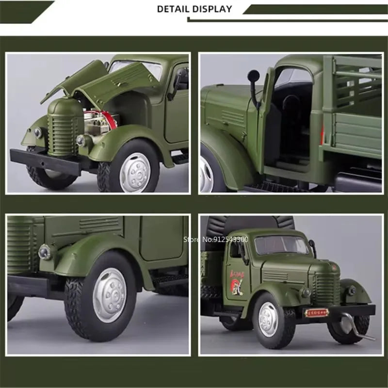 1:24 CA10 Vintage Truck Armored Car Model Toy Alloy Diecast Military Carrier Transport Vehicles Models Sound Light s Gifts
