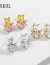 Yelllow Pink Zircon Flower Stud Earrings