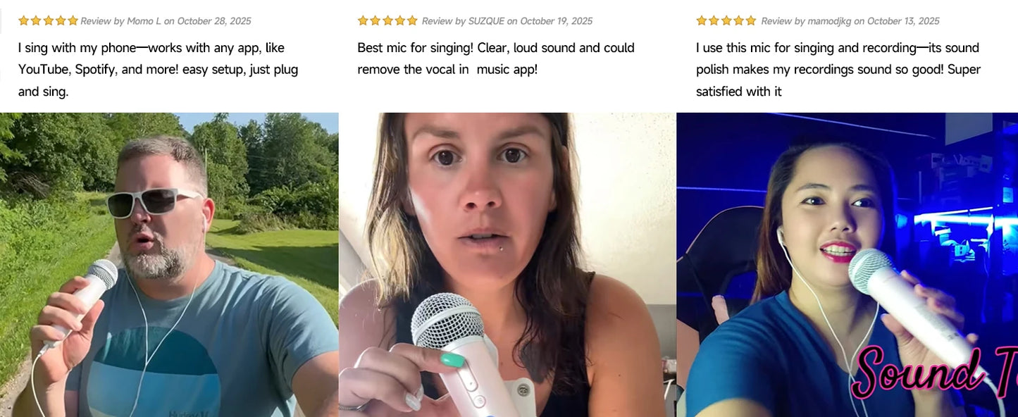 ASMR Recording & Karaoke Wireless Microphone with Earphone Monitoring, DSP Voice Enhancement, AUX Output for Live Streaming & Singing Apps