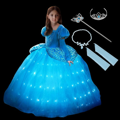 Light Up Cinderella Princess Girls Cosplay Dress Costume Led Vestidos Birthday Party Dress Halloween Clothes