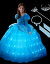 Light Up Cinderella Princess Girls Cosplay Dress Costume Led Vestidos Birthday Party Dress Halloween Clothes