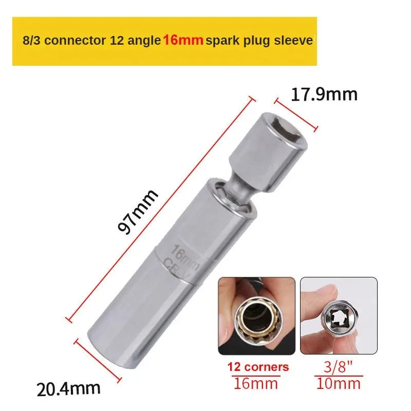14mm 16mm Spark Plug Removal Tool Wrench  Sleeve 3/8-Inch 12-Point Swivel Candle Key 16mm Pull Out Spark Plugs