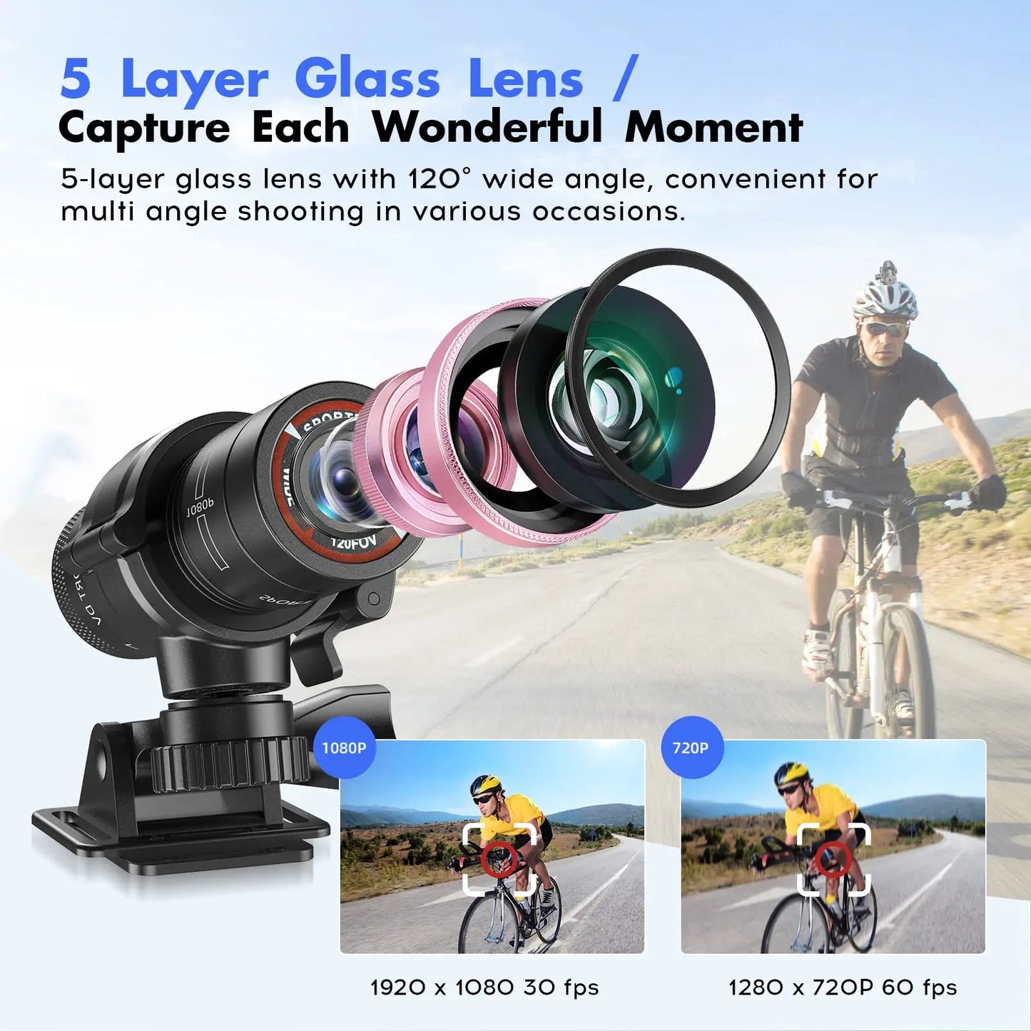 1080P Helmet Action Camera for Motorcycle Bicycle and Outdoor Sports Recording