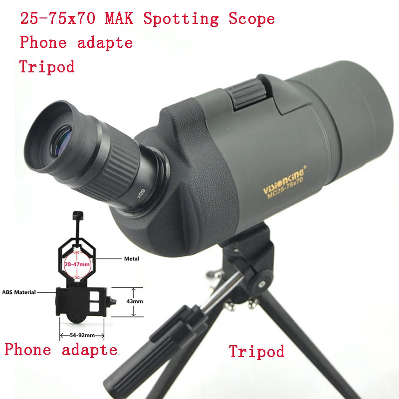 25-75x70 Spotting Scope Powerful FMC BAK4 Zoom Portable Monocular Telescope Birdwatching Moonwatching With Tripod