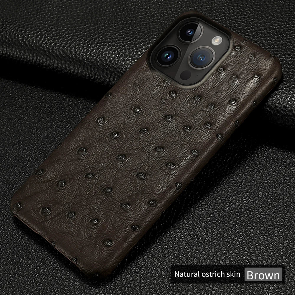 100% Natural Ostrich Leather Phone Case for iPhone 16 15 14 Pro Max 14Pro 16 Plus 15Pro 16Pro luxury Back Cover