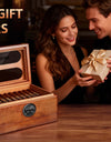 Cigar Humidor with Digital Hygrometer, Humidifier and Accessory Drawers, Glass Top Spanish Cedar Humidor, Holds 20-35 Cigars