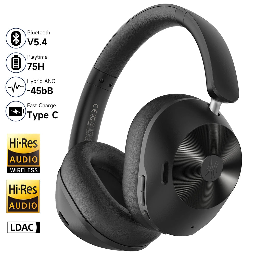 A5 Bluetooth 5.4 Headphones 43dB Hybrid Active Noise Cancelling Over Ear Wireless Headset Hi-Res LDAC Audio With ENC Mic