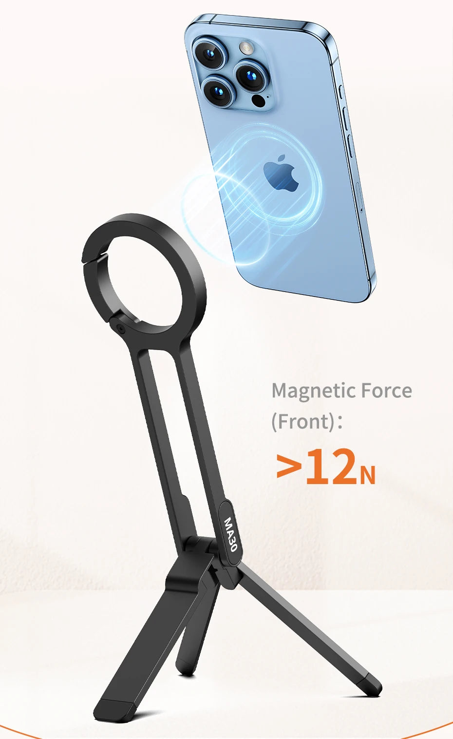 Black Carabiner-Mounted Phone Tripod for iPhone 15 14 13 12 Pro/Pro Max Dual-sided Magnet Tripod Desk Mount Phone Handle