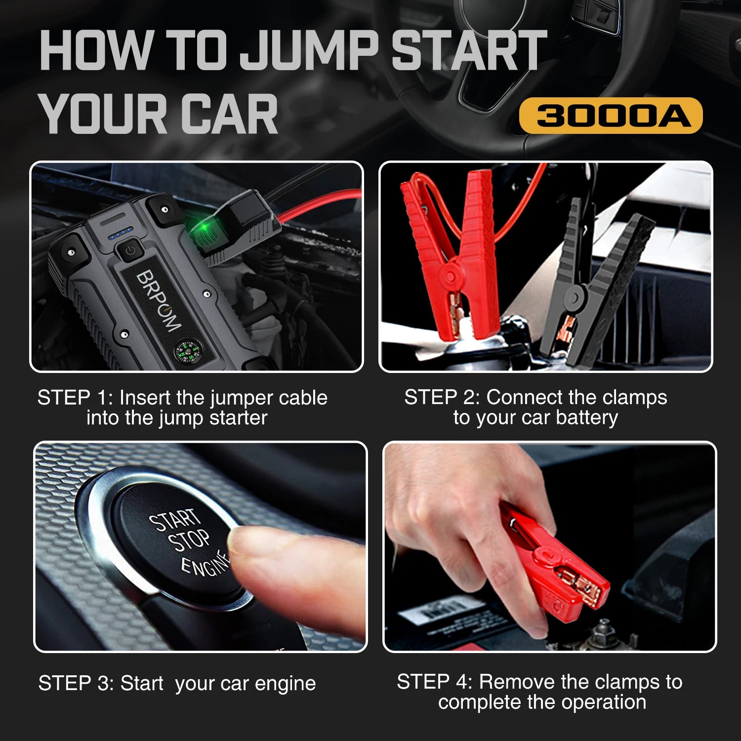 Power Bank 4000A/5000A 12V Car Battery Jump Starter Portable Charger Car Booster Starting Device Petrol Diesel Emergency Booster