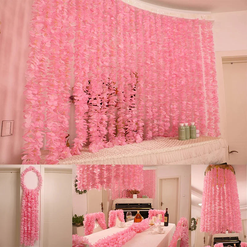 Artificial Wisteria Garland Flowers Faux Wall Vine Flower Backdrop Hanging Flowers Arch Garden Home Wedding Party Decor Rattan