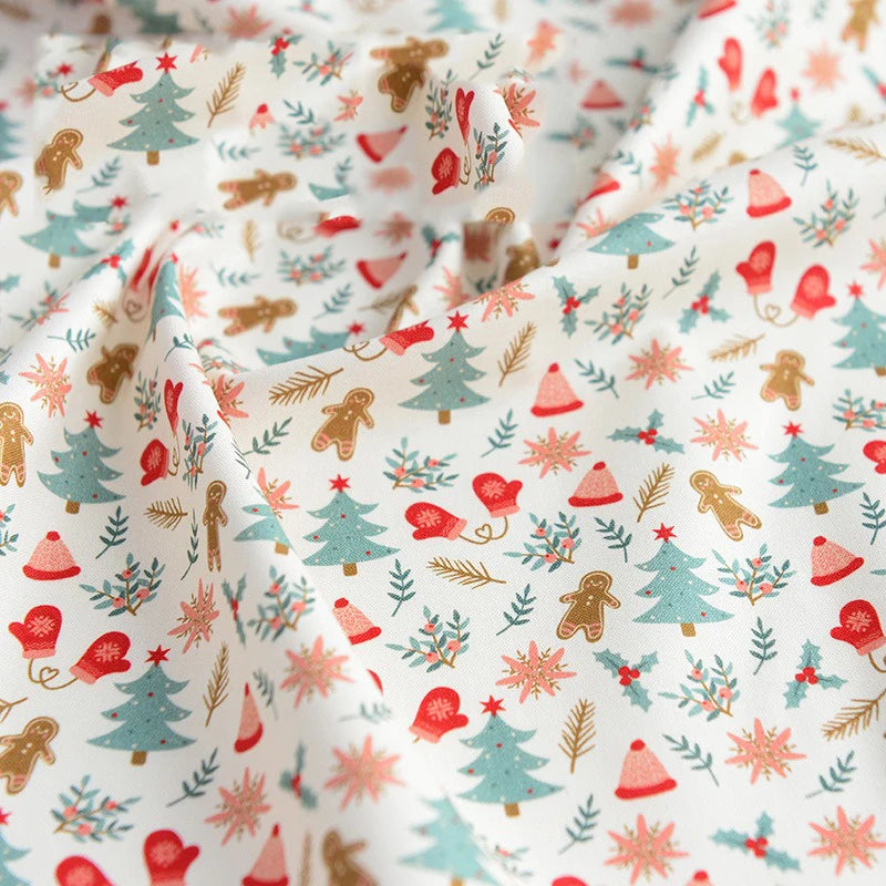 Pure Cotton Digital Printing Christmas Flower 60SManual DIY Decorate Fabric Pillow Clothes Christmas Theme Autumn and Winter New