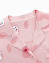 Women’s Winter 100% Cotton Pajama Set – Loose Fit, Turn-Down Collar, Long Sleeves, Cute Pink