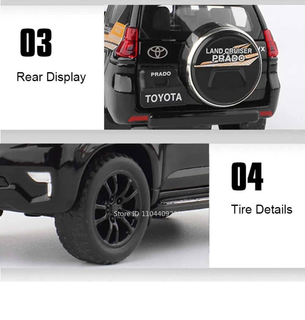 1:32 Scale Land Cruiser Prado Toy Police Car Model Metal Diecast Simulation Vehicles Pull Back Toys Collection Birthday Gifts