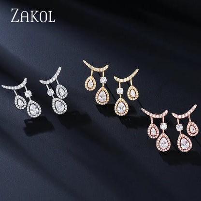 Cubic Zirconia Double Drop Dangle Earrings