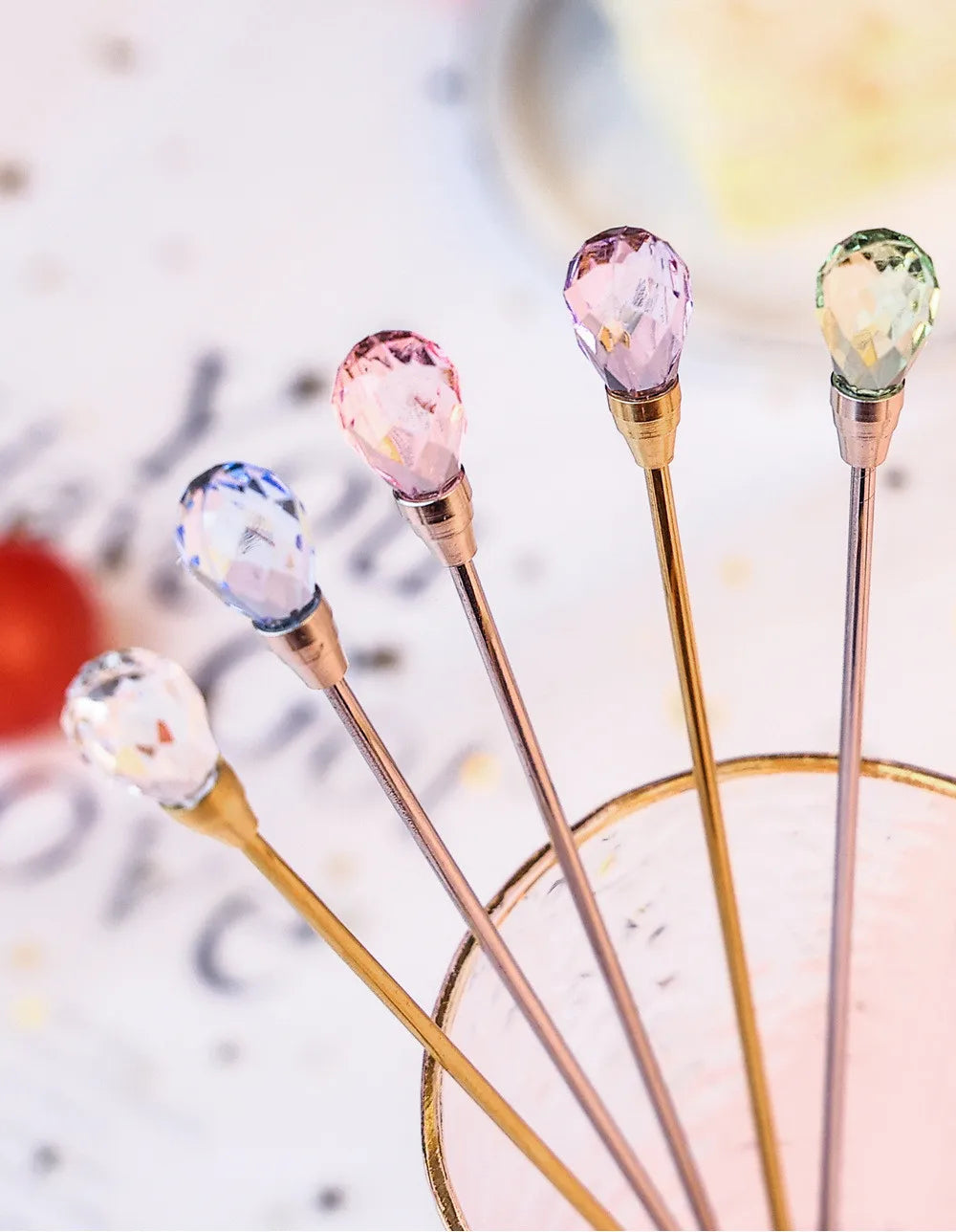 4pcs Diamond Coffee Spoon Stainless Steel Long Stirring Spoon Exquisite Crystal Teaspoon for Cafe Ice Cream Dessert Cocktail Mug