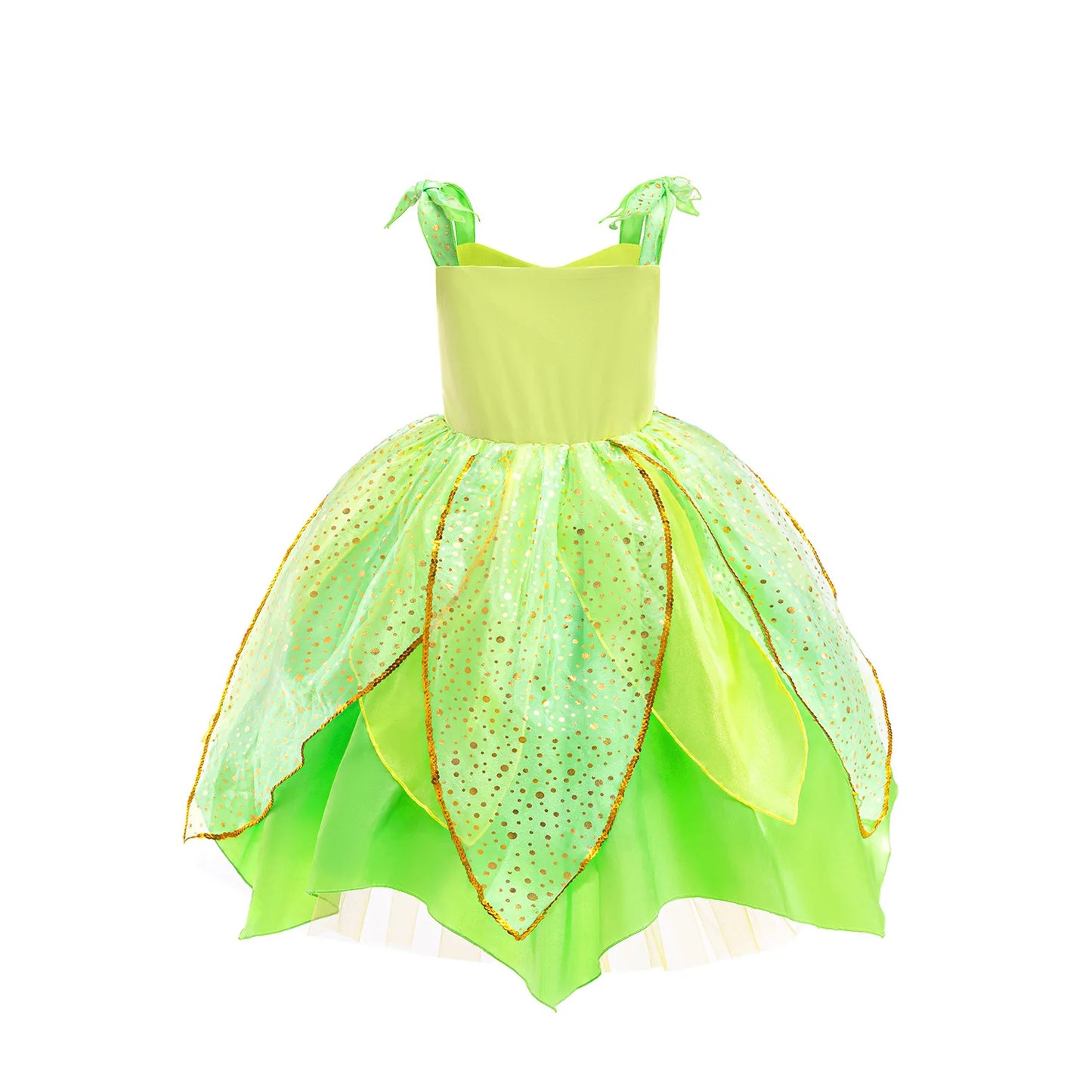 Girl Green Leaf Sequin Fairy Dress Sleeveless Strap Elf Tutu Gown Kids Birthday Party Halloween Cosplay Forest Princess Costume