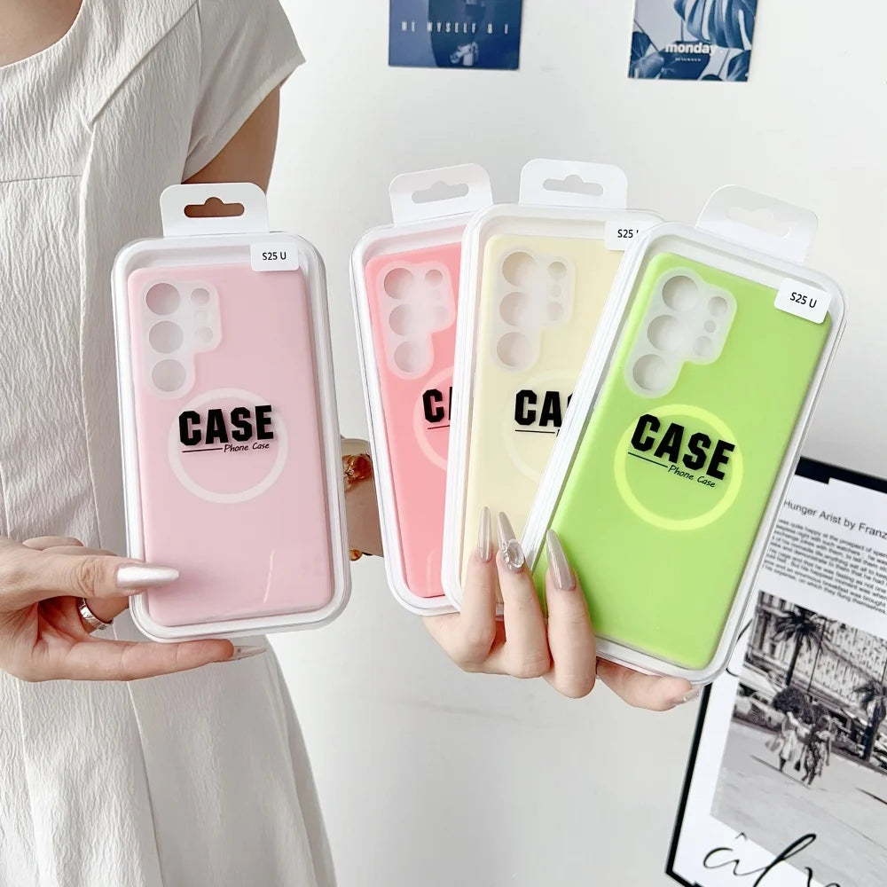 MagSafe Jelly Silicone Case with Magnetic Lens Protection for Samsung Galaxy S26 / S25 / S24 / S23 Ultra / Plus / FE – Solid Color Shockproof Cover