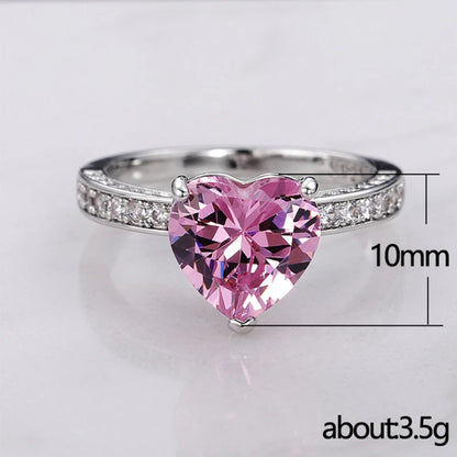 Cute/Romantic Heart Shape Cubic Zirconia Ring Bands Luxury Pink Stone Bridal Wedding Jewelry Rings