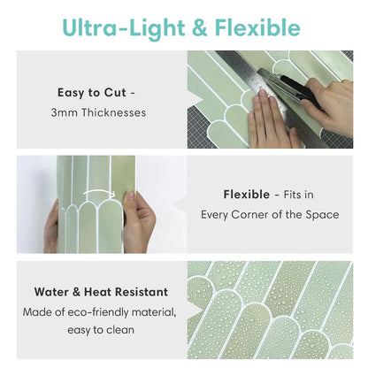 10pcs 3D Self-adhesive Wall Tiles, Fish Scale Tile Backsplash Peel and Stick, Mold Resistant Bathroom Tile Stickers, 30cm x 30cm