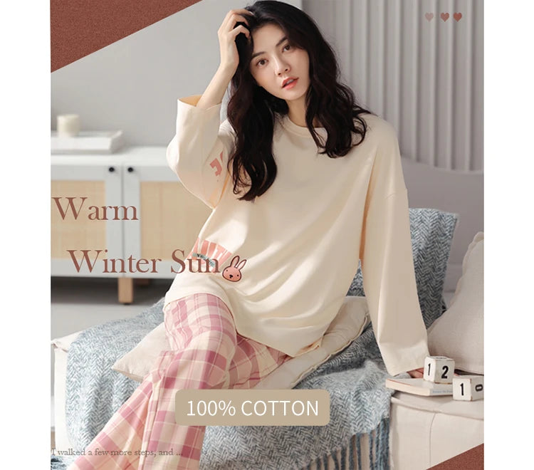 Women’s 2-Piece Pajama Set – Long Sleeve Top & Pants, Loose & Comfortable Winter Loungewear