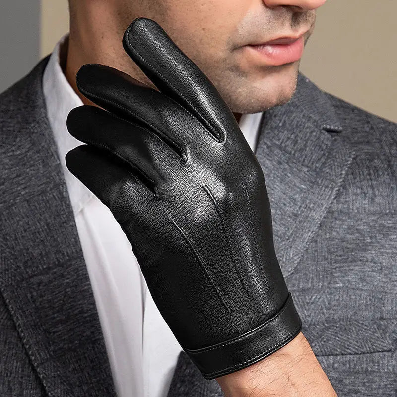 Spring Gloves Men Real Leather Gloves Touch Screen Black Real Sheepskin Thin Warm Driving Gloves