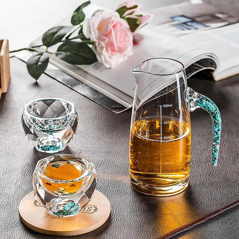Diamond Cutting Crystal Liquor Glasses Set With Wine Dispenser Vodka Shot Glass Wine Glasses Whiskey Spirits Sake Brandy Teacup