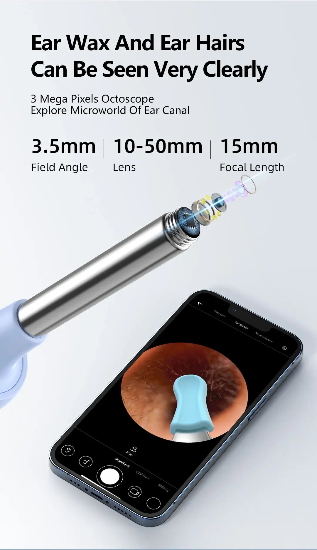Xlife X3 Visual Earwax Remover With Camera,Smart Ear Cleaner 3.0 Mega Pixels Endoscope Otoscope For Earpick Health Care