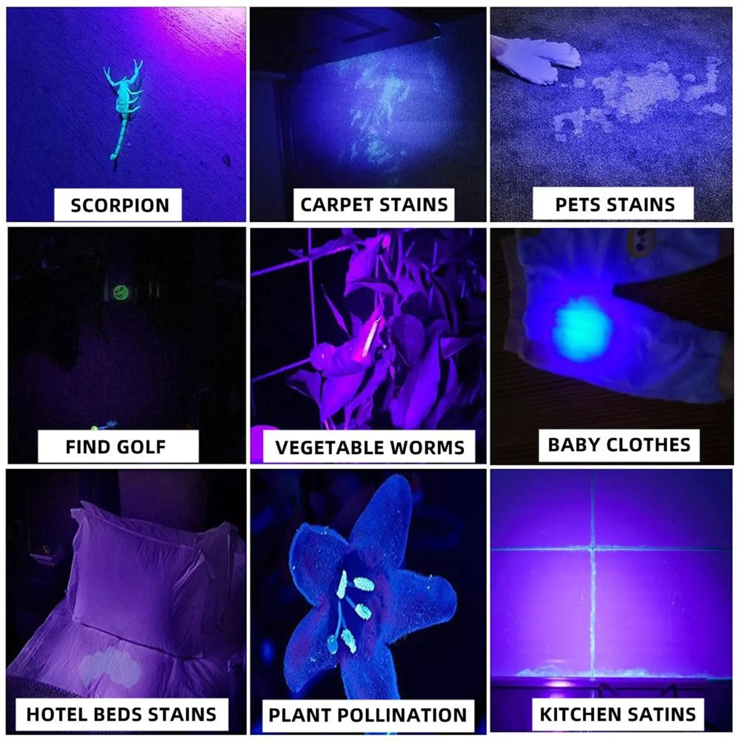 160W 365nm UV Blacklight Rechargeable Flashlight